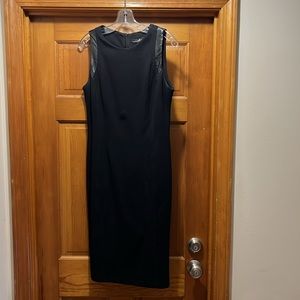 Black Wool sleeveless dress with faux leather trim size 6